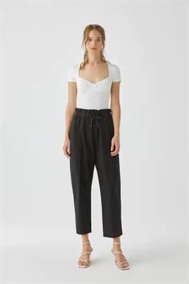 Beli büzgü ipli loose fit paperbag pantolon